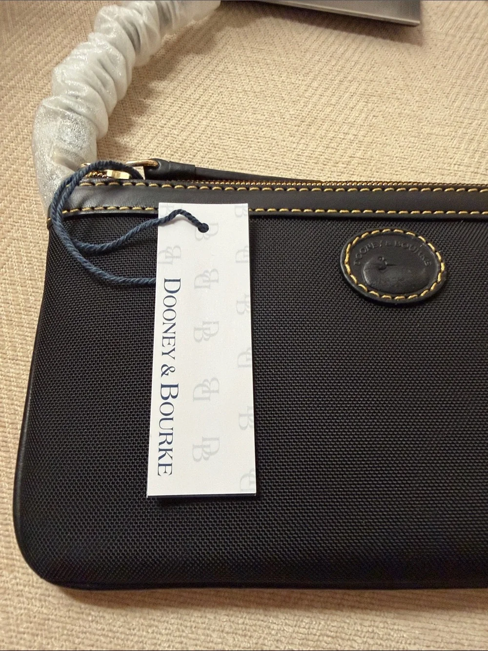 Dooney & Bourke Black Shoulder Wristlet with Contrast Stitching